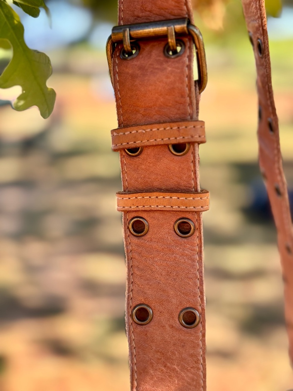 Free People Distressed Tan Leather Crossbody Belt Bag with Studded Strap - Picture 5 of 5